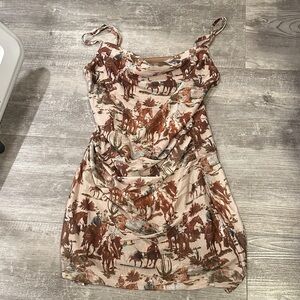Brown and Cream Printed Women's Dress